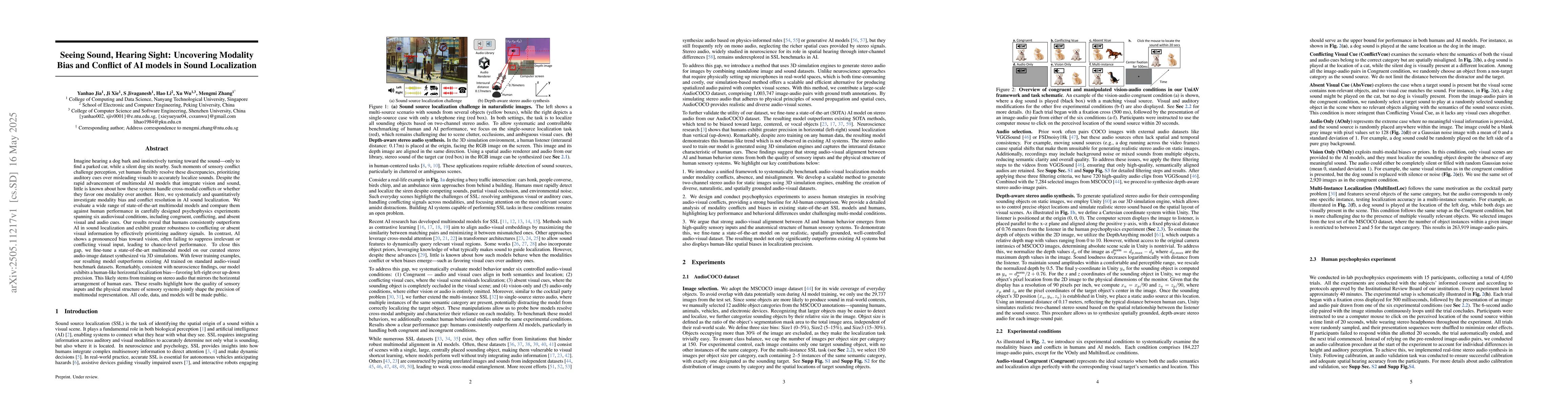Thumbnail for Seeing Sound, Hearing Sight: Uncovering Modality Bias and Conflict of AI
  models in Sound Localization