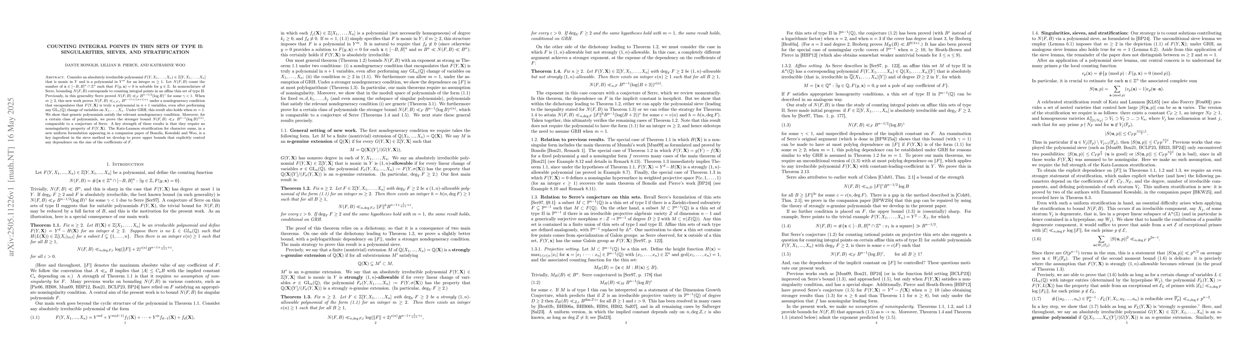Thumbnail for Counting integral points in thin sets of type II: singularities, sieves,
  and stratification