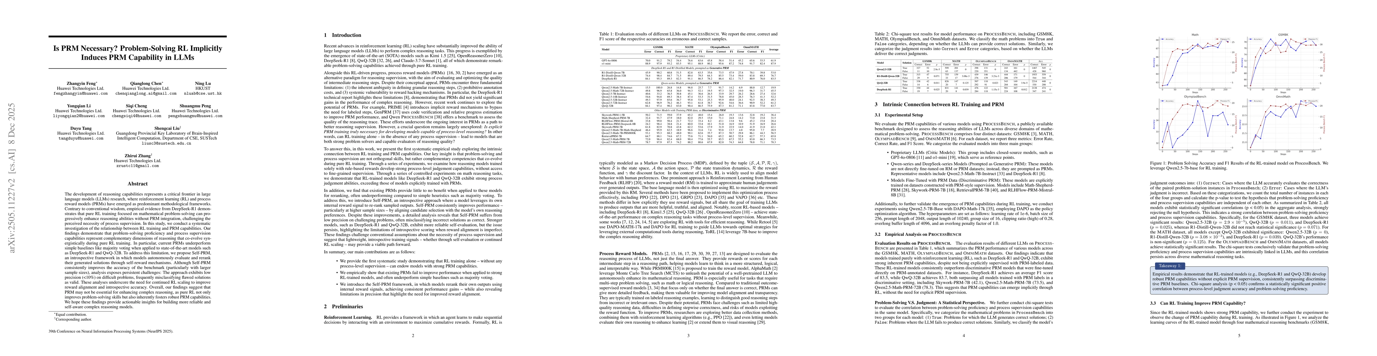 Thumbnail for Is PRM Necessary? Problem-Solving RL Implicitly Induces PRM Capability in LLMs