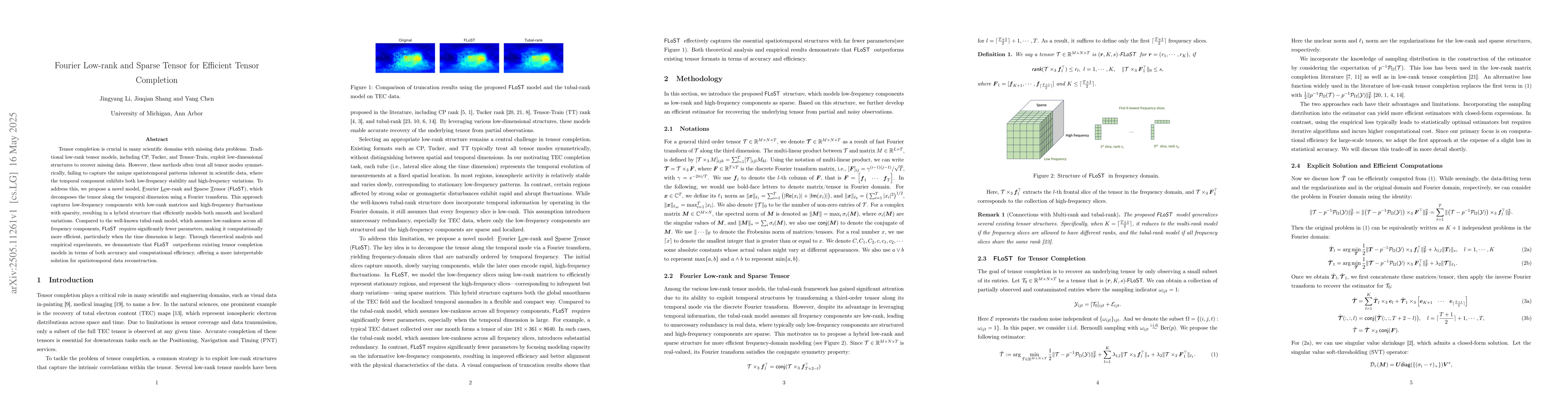 Thumbnail for Fourier Low-rank and Sparse Tensor for Efficient Tensor Completion