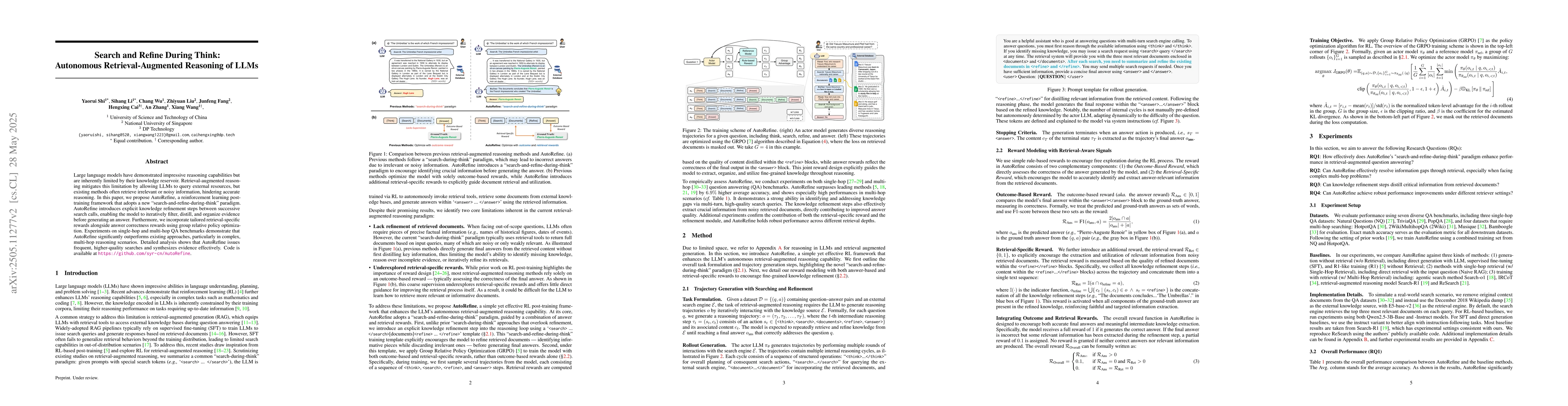 Thumbnail for Search and Refine During Think: Autonomous Retrieval-Augmented Reasoning
  of LLMs