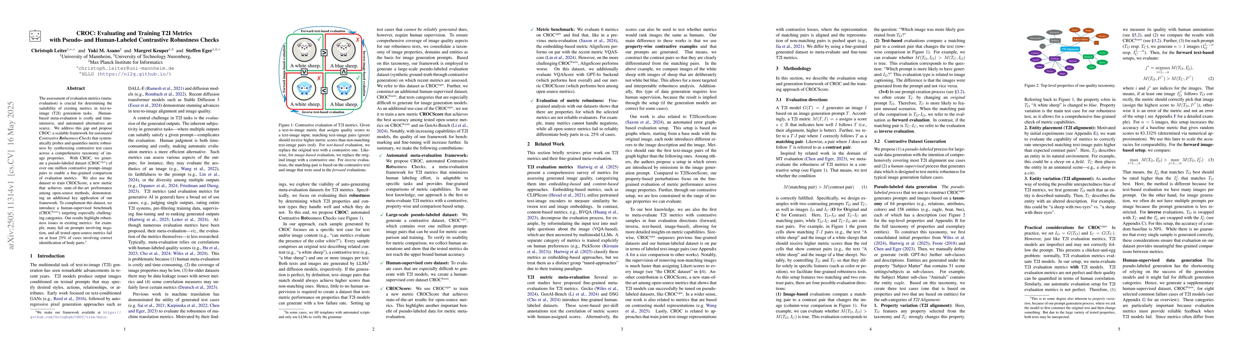 Thumbnail for CROC: Evaluating and Training T2I Metrics with Pseudo- and Human-Labeled
  Contrastive Robustness Checks