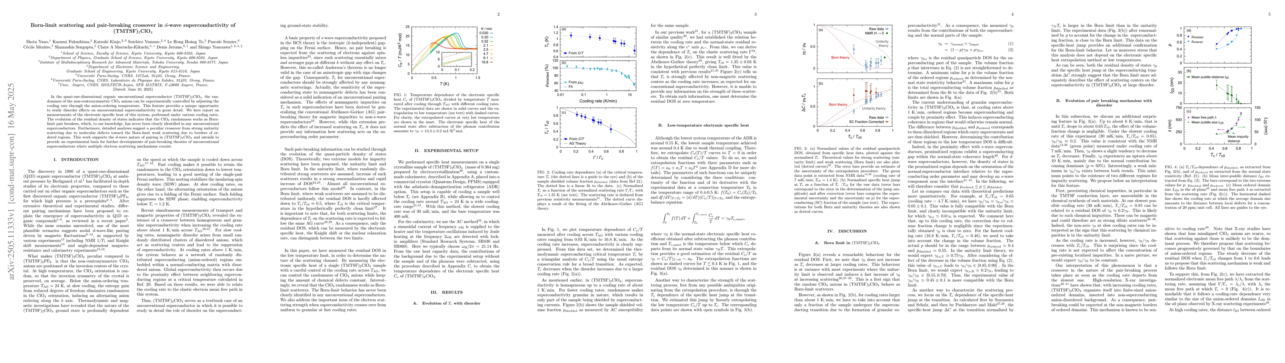Thumbnail for Born-limit scattering and pair-breaking crossover in d-wave
  superconductivity of (TMTSF)2ClO4