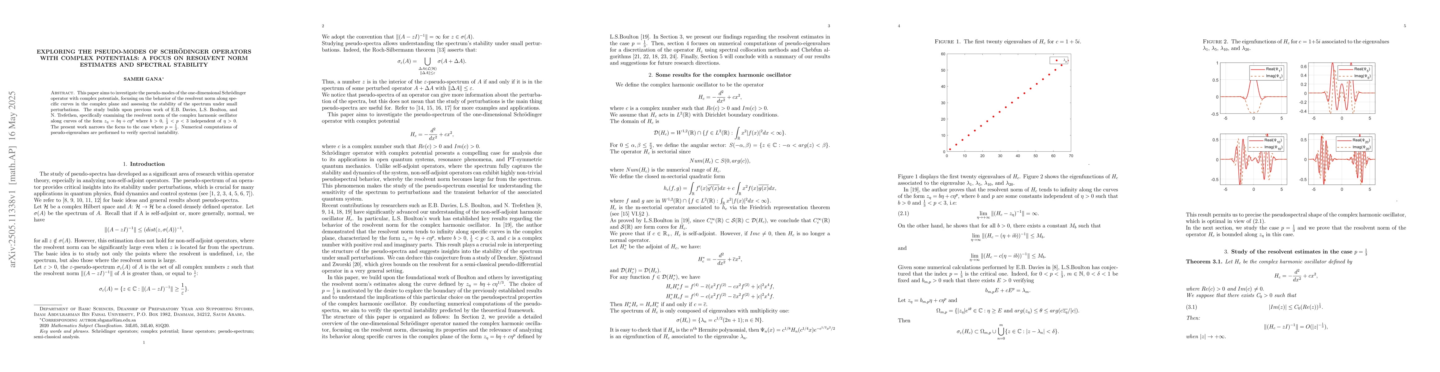 Thumbnail for Exploring the Pseudo-modes of Schrödinger Operators with Complex
  Potentials: A Focus on Resolvent Norm Estimates and Spectral Stability