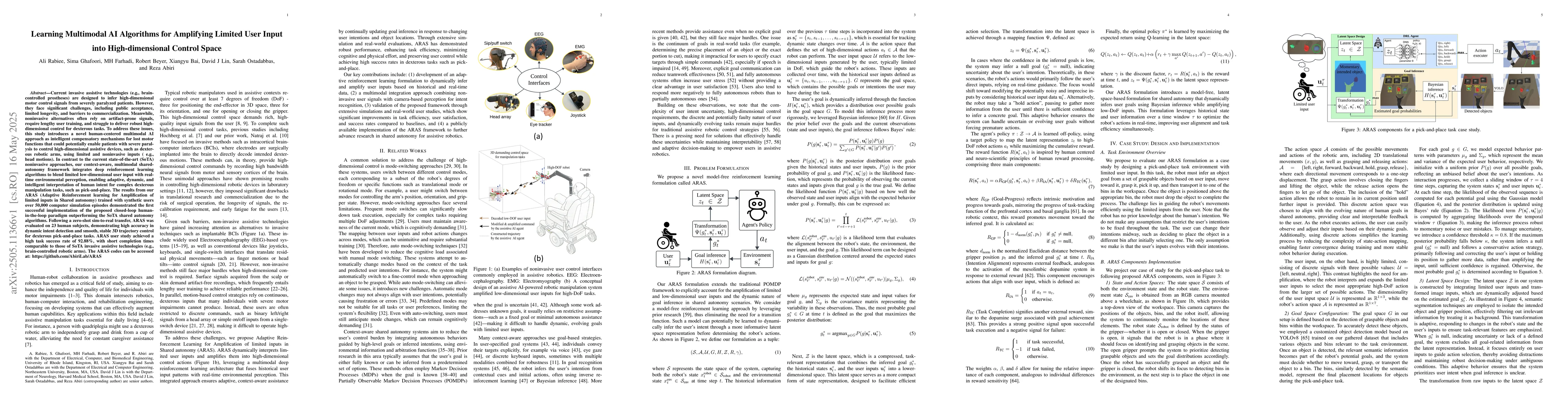 Thumbnail for Learning Multimodal AI Algorithms for Amplifying Limited User Input into
  High-dimensional Control Space