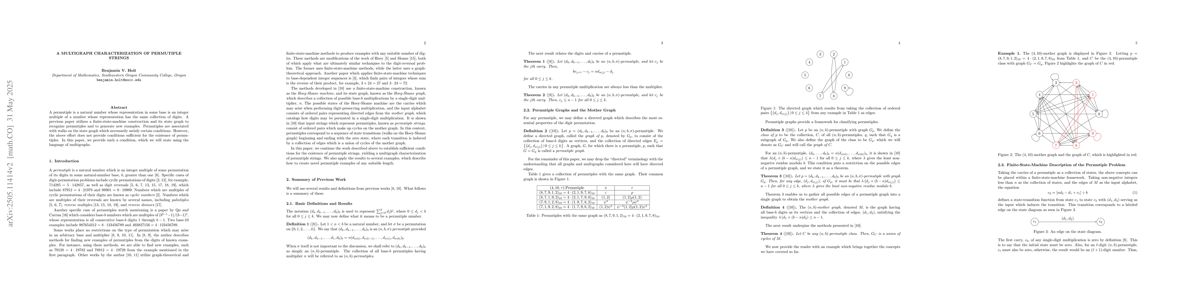 Thumbnail for A Multigraph Characterization of Permutiple Strings