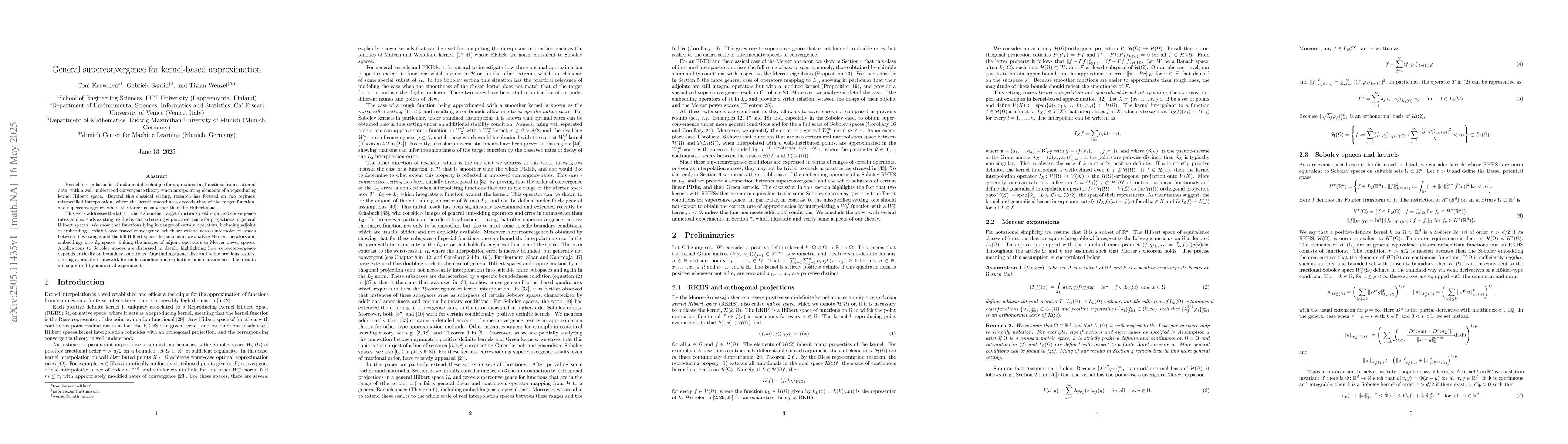 Thumbnail for General superconvergence for kernel-based approximation