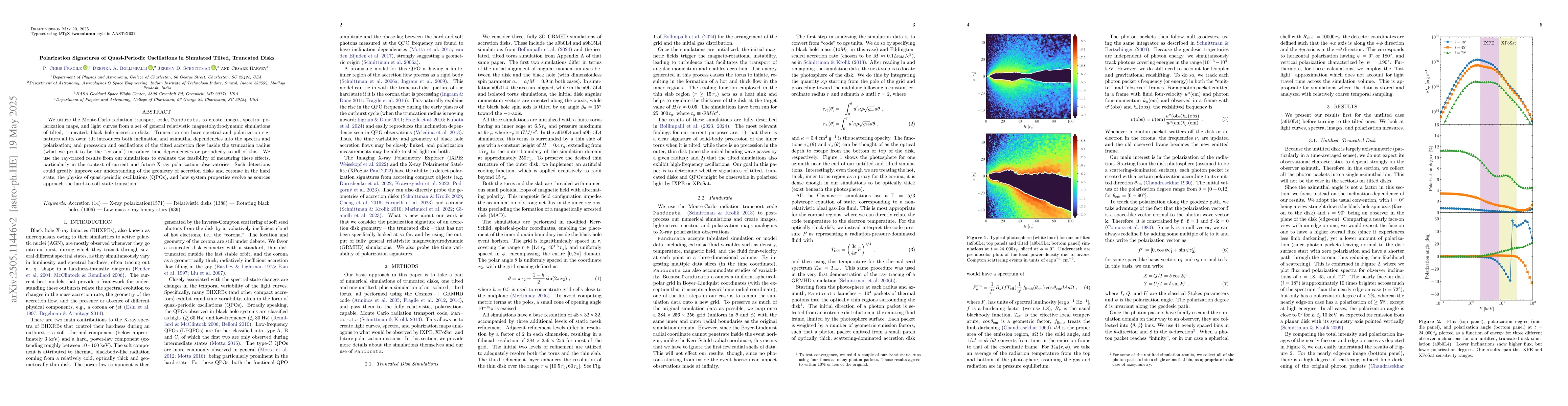 Thumbnail for Polarization Signatures of Quasi-Periodic Oscillations in Simulated
  Tilted, Truncated Disks