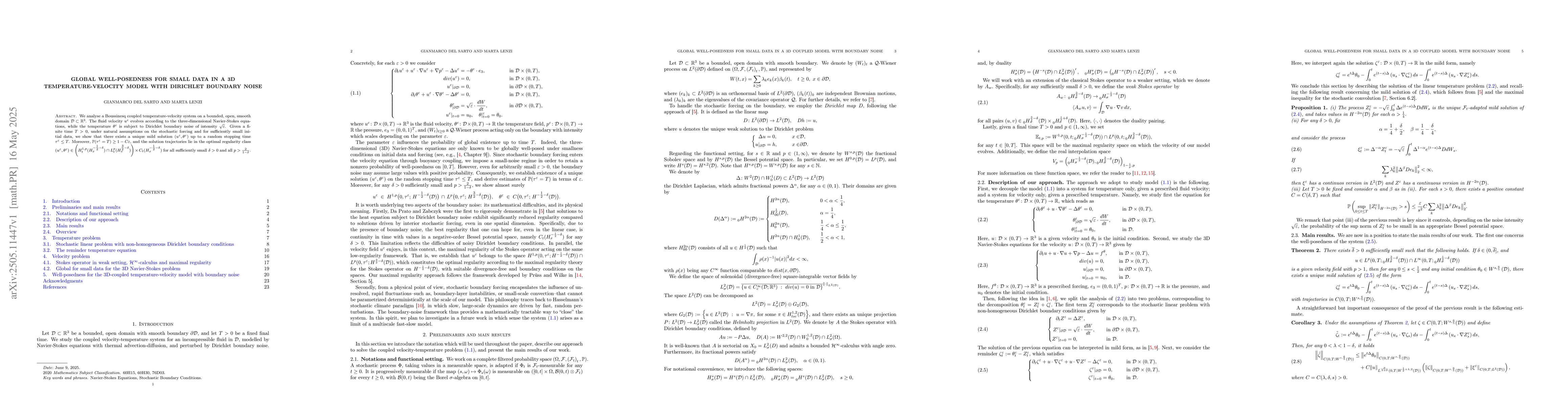 Thumbnail for Global well-posedness for small data in a 3D temperature-velocity model
  with Dirichlet boundary noise
