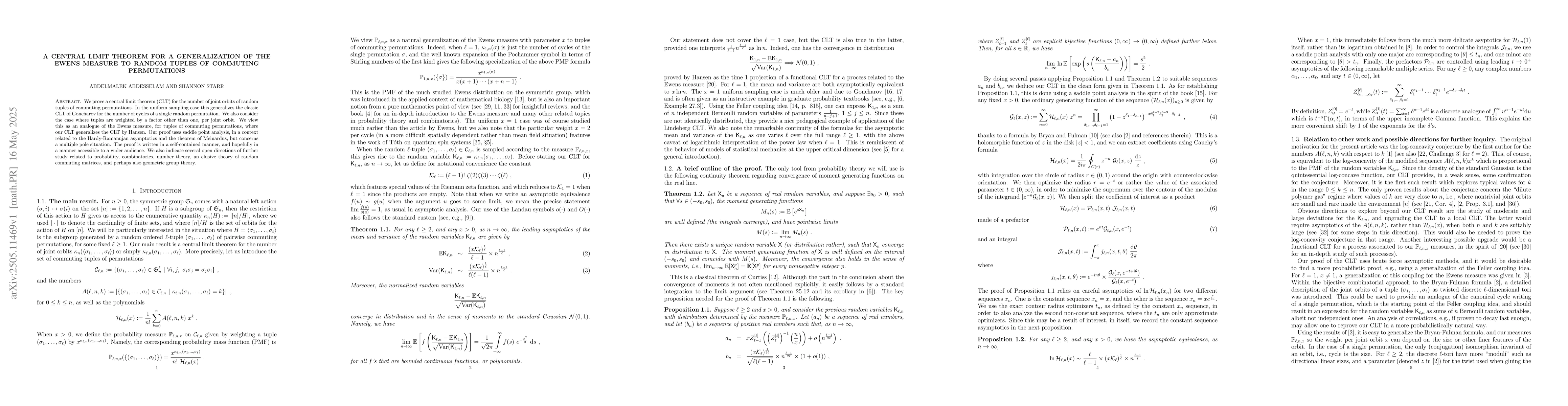 Thumbnail for A central limit theorem for a generalization of the Ewens measure to
  random tuples of commuting permutations