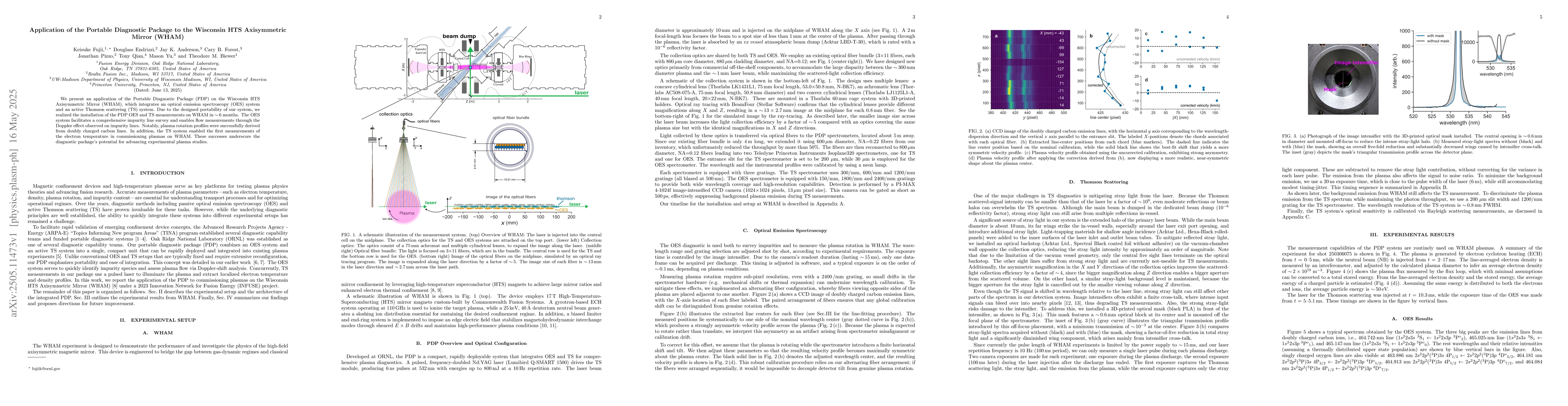 Thumbnail for Application of the Portable Diagnostic Package to the Wisconsin HTS
  Axisymmetric Mirror (WHAM)