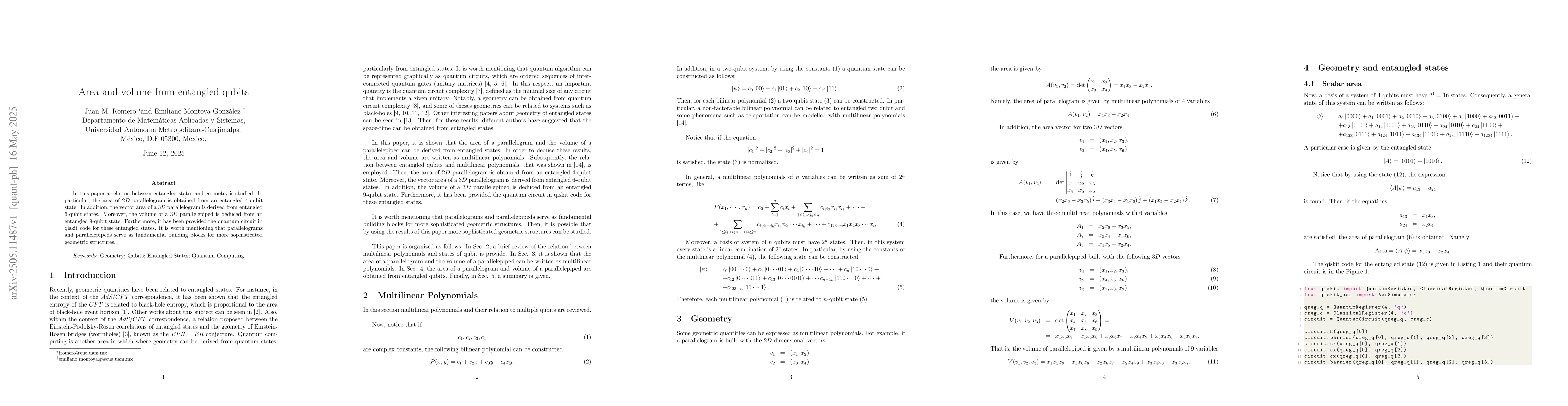 Thumbnail for Area and volume from entangled qubits