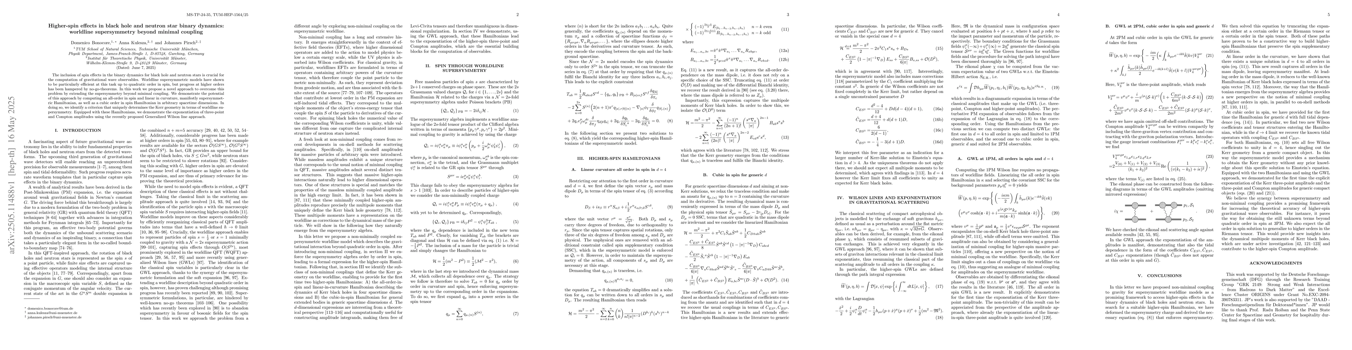 Thumbnail for Higher-spin effects in black hole and neutron star binary dynamics:
  worldline supersymmetry beyond minimal coupling