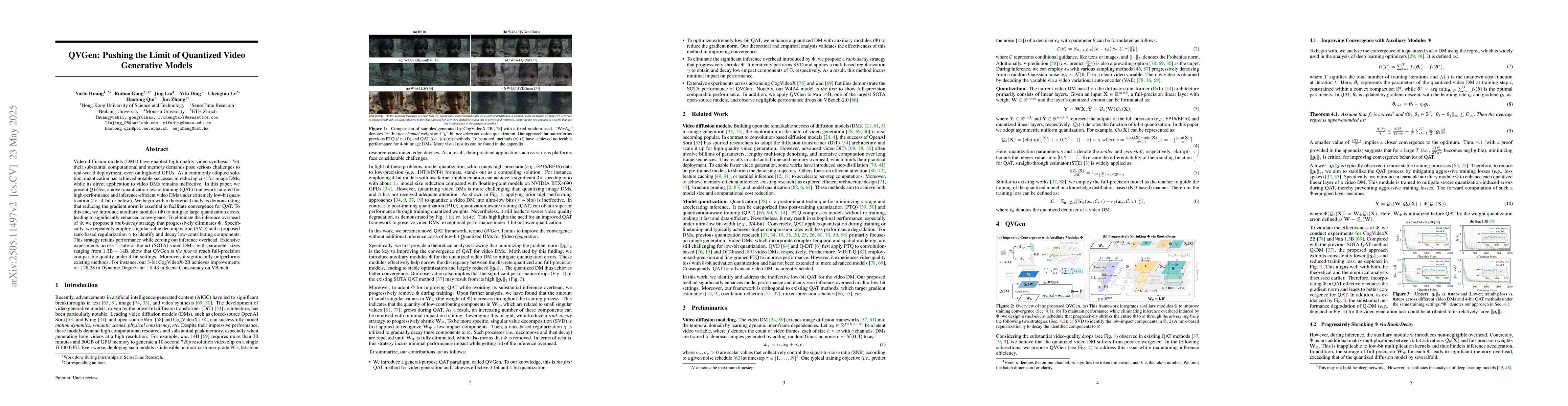 Thumbnail for QVGen: Pushing the Limit of Quantized Video Generative Models
