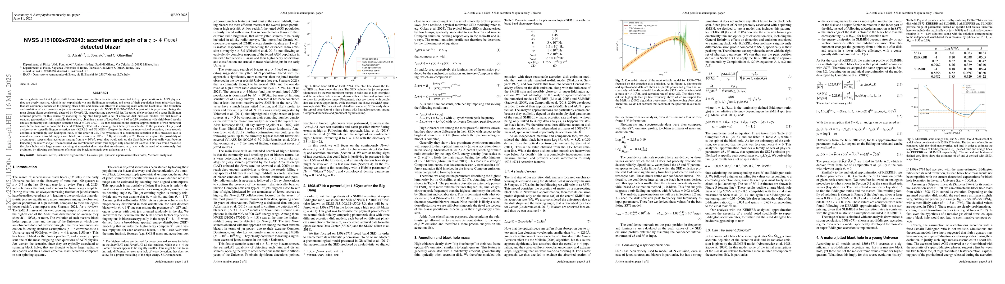 Thumbnail for NVSS J151002+570243: accretion and spin of a z > 4 Fermi detected blazar