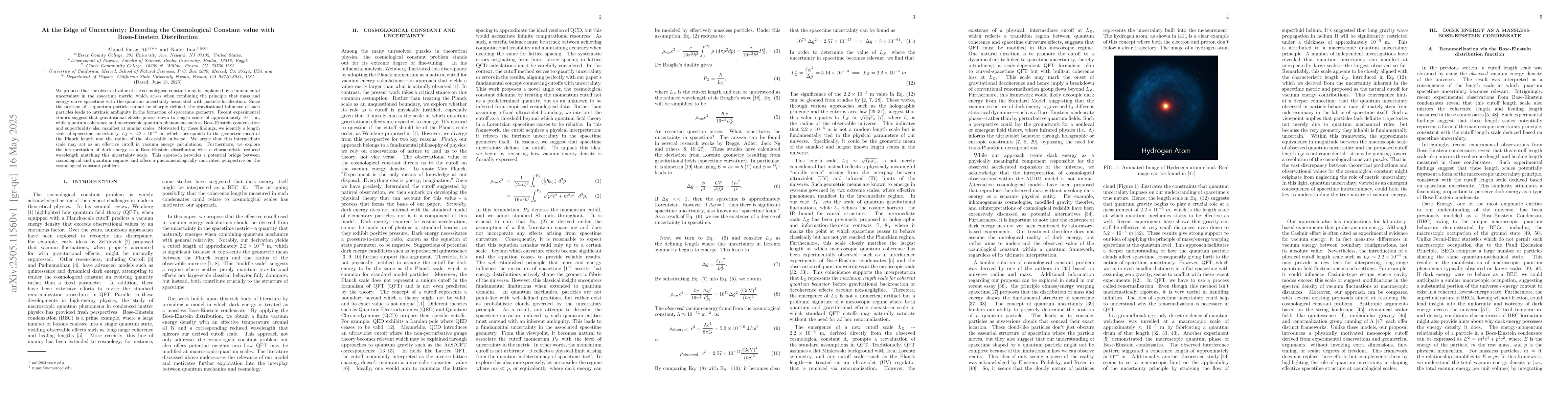 Thumbnail for At the Edge of Uncertainty: Decoding the Cosmological Constant value
  with Bose-Einstein Distribution