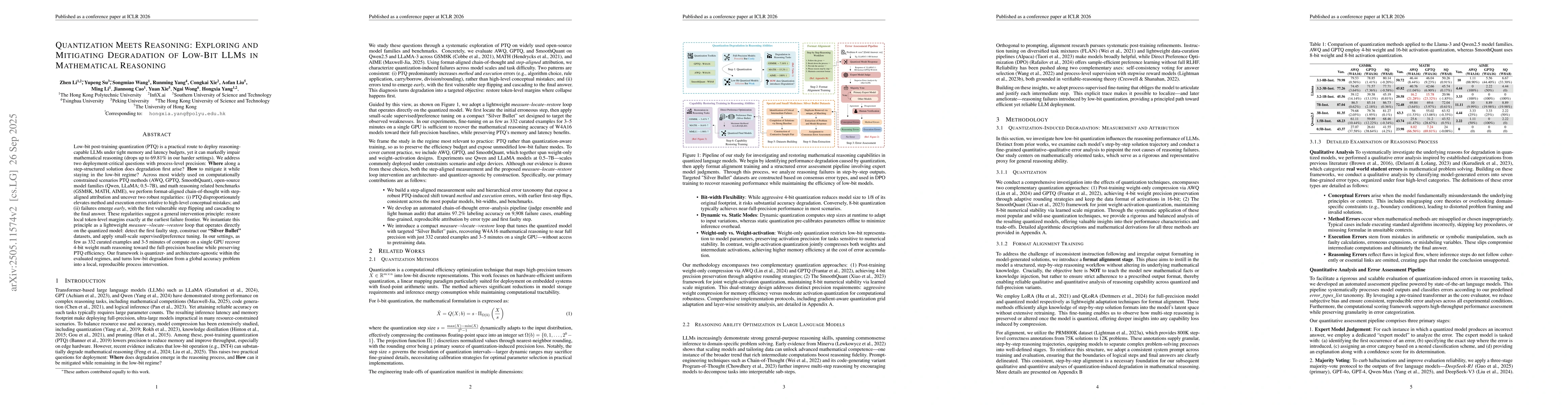 Thumbnail for Quantization Meets Reasoning: Exploring and Mitigating Degradation of
  Low-Bit LLMs in Mathematical Reasoning