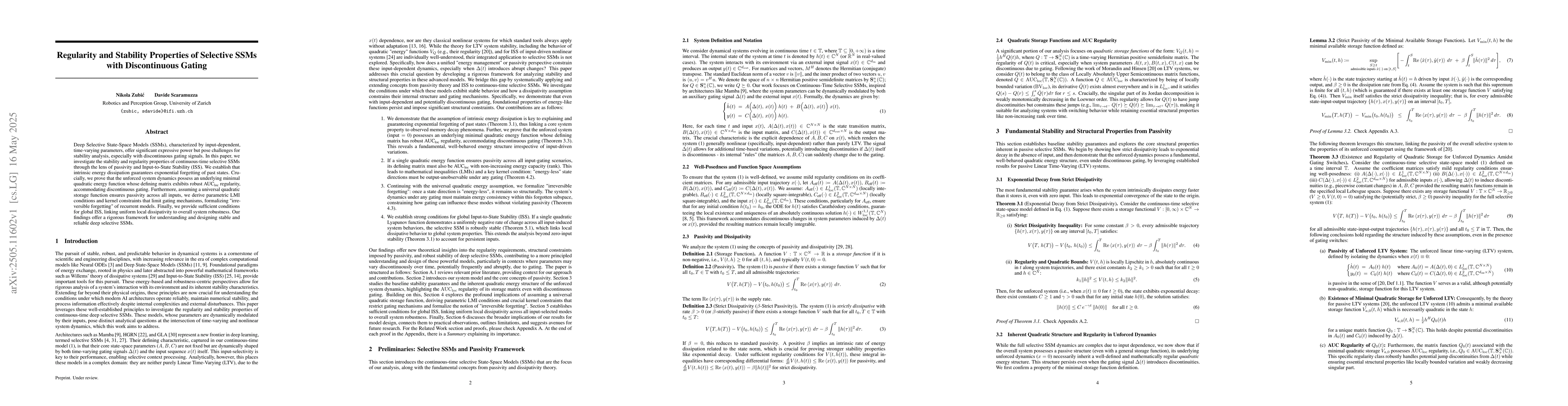 Thumbnail for Regularity and Stability Properties of Selective SSMs with Discontinuous
  Gating
