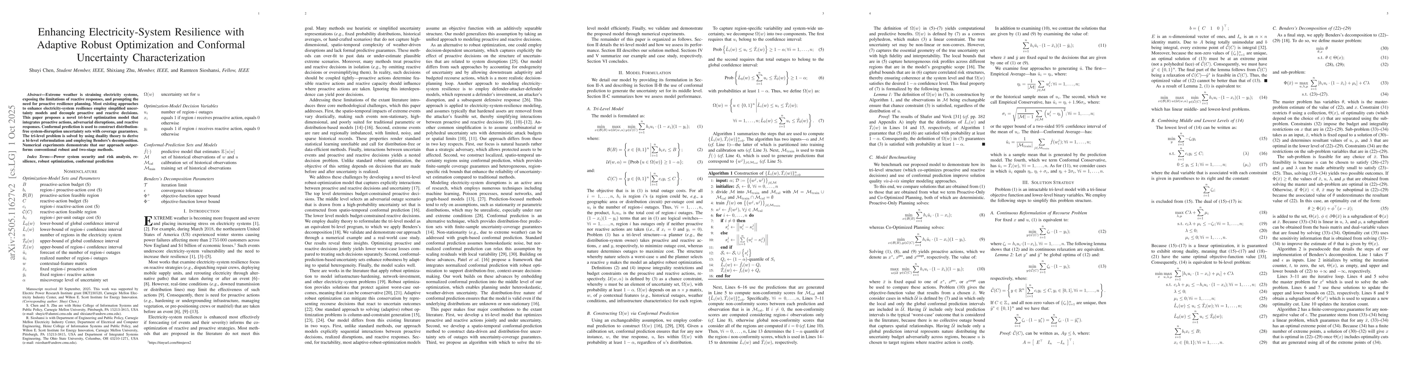 Thumbnail for Enhancing Electricity-System Resilience with Adaptive Robust
  Optimization and Conformal Uncertainty Characterization