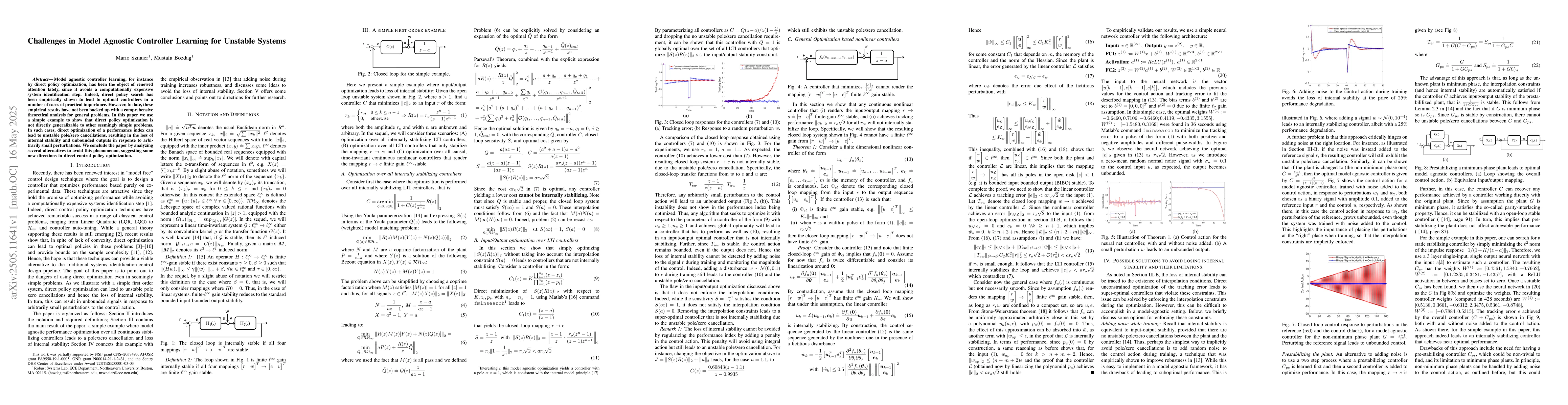 Thumbnail for Challenges in Model Agnostic Controller Learning for Unstable Systems