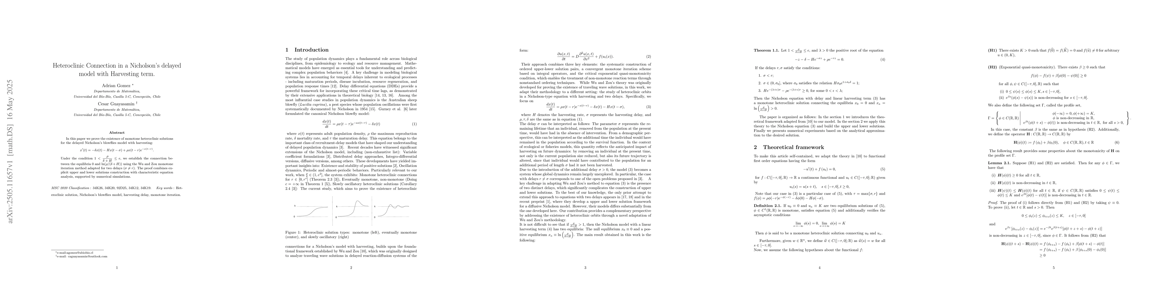 Thumbnail for Heteroclinic Connection in a Nicholson's delayed model with Harvesting
  term