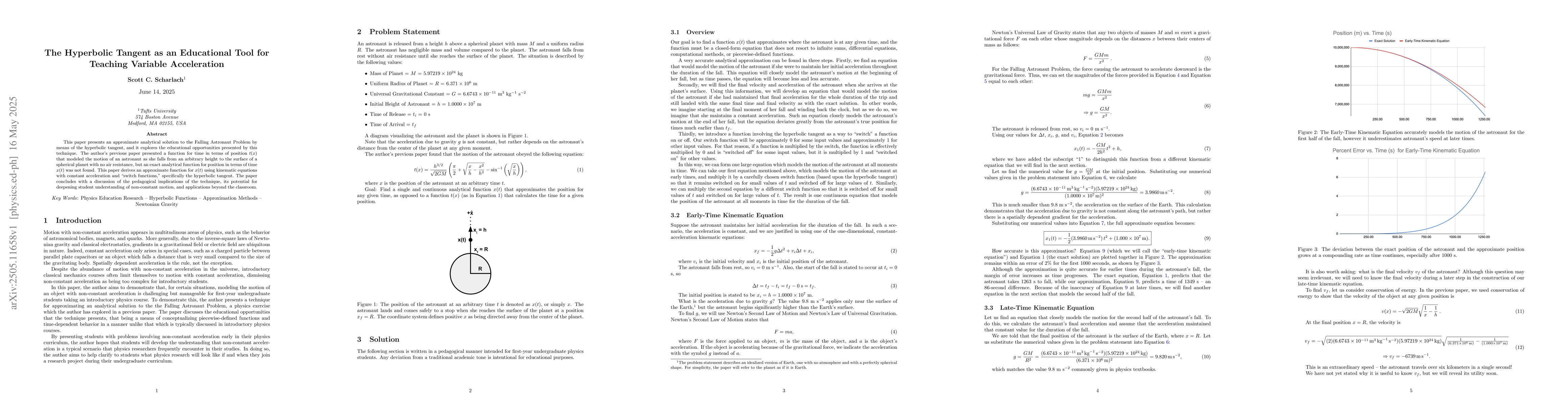 Thumbnail for The Hyperbolic Tangent as an Educational Tool for Teaching Variable
  Acceleration