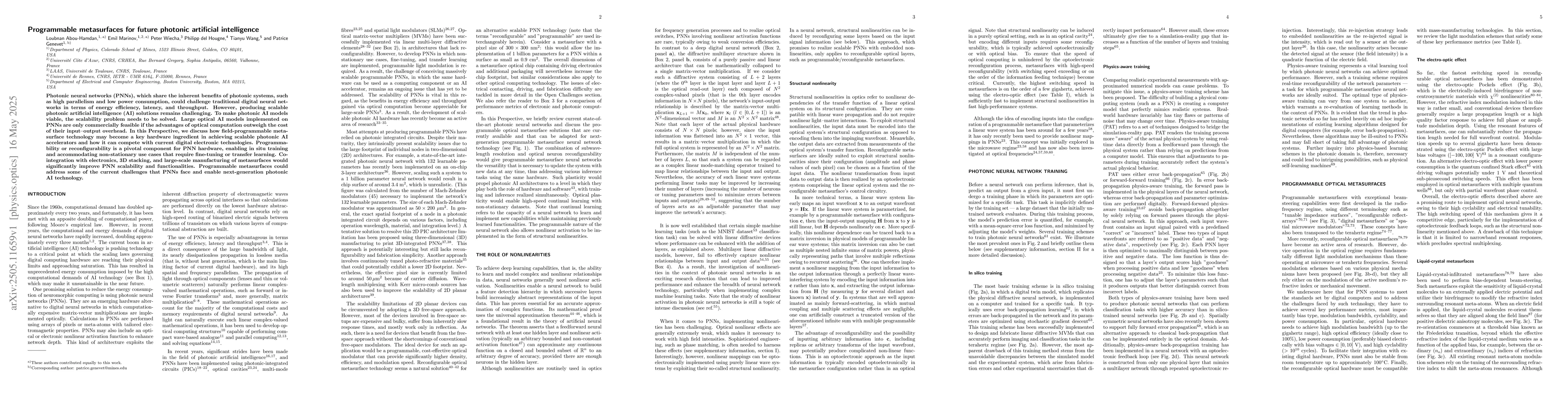 Thumbnail for Programmable metasurfaces for future photonic artificial intelligence
