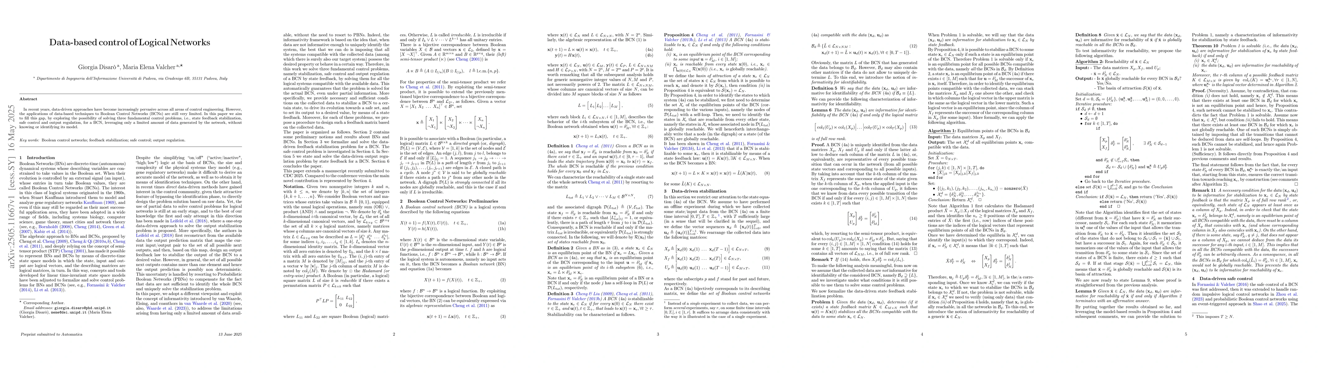 Thumbnail for Data-based control of Logical Networks