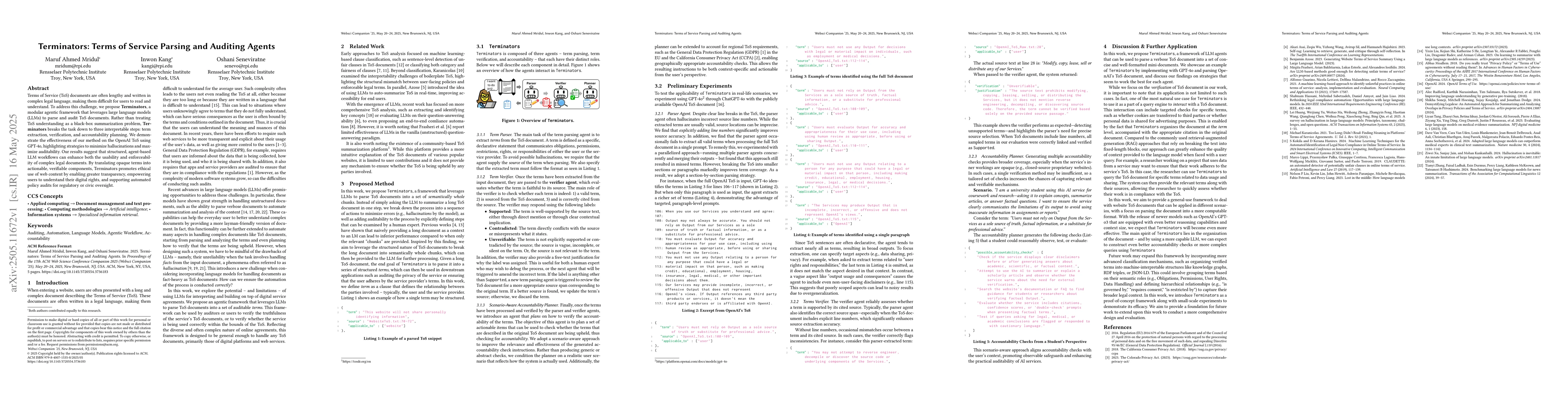 Thumbnail for Terminators: Terms of Service Parsing and Auditing Agents