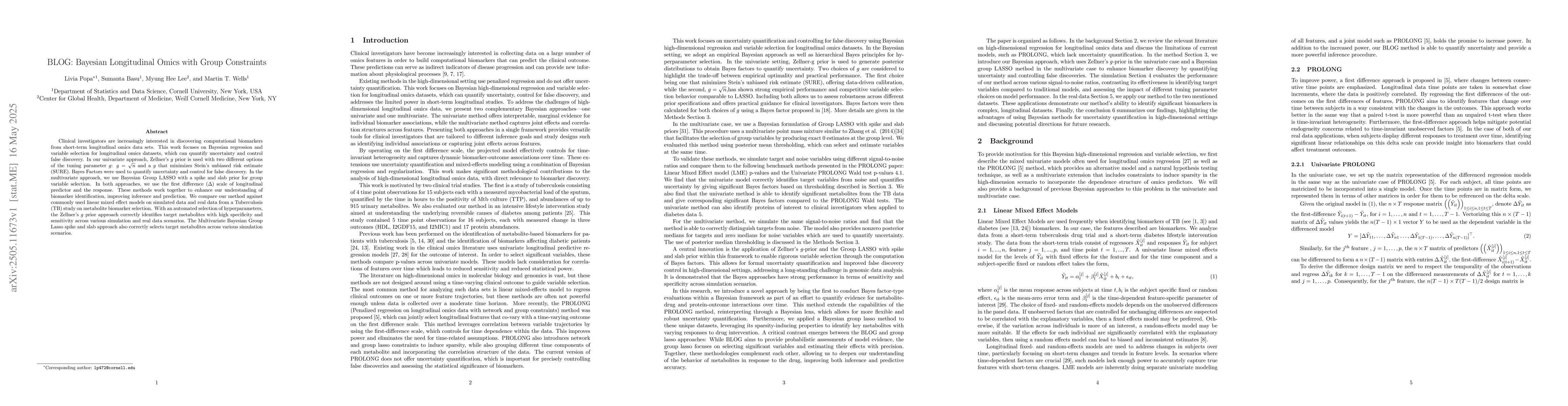 Thumbnail for BLOG: Bayesian Longitudinal Omics with Group Constraints