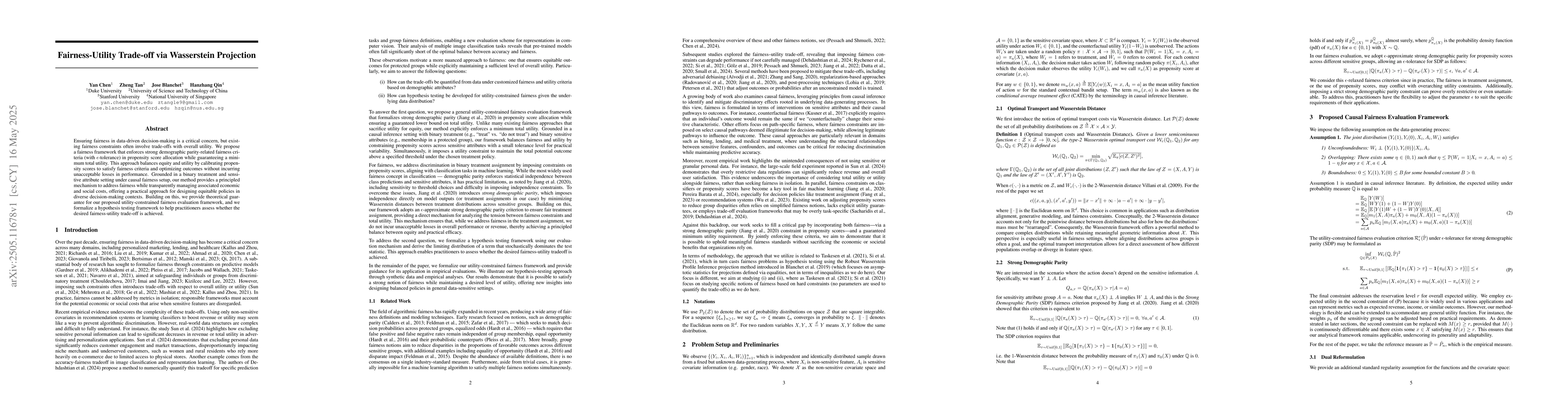 Thumbnail for Fairness-Utility Trade-off via Wasserstein Projection