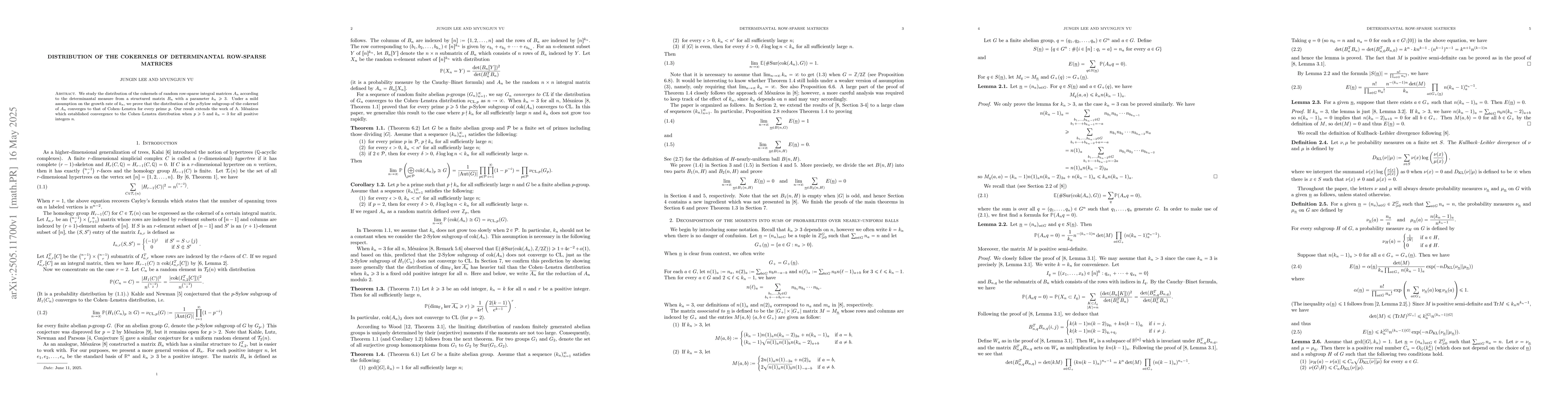 Thumbnail for Distribution of the cokernels of determinantal row-sparse matrices