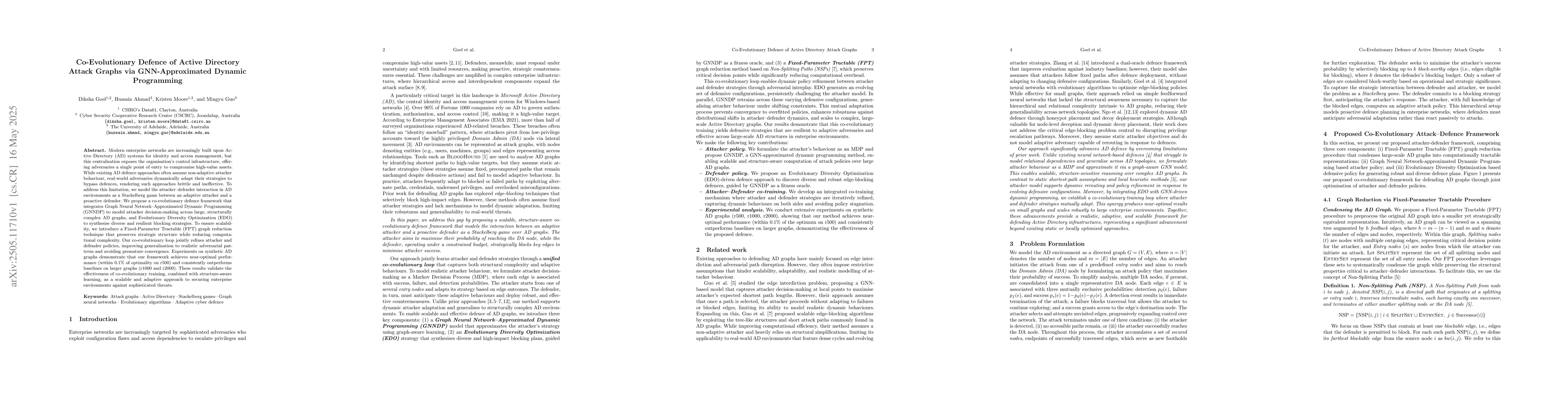 Thumbnail for Co-Evolutionary Defence of Active Directory Attack Graphs via
  GNN-Approximated Dynamic Programming