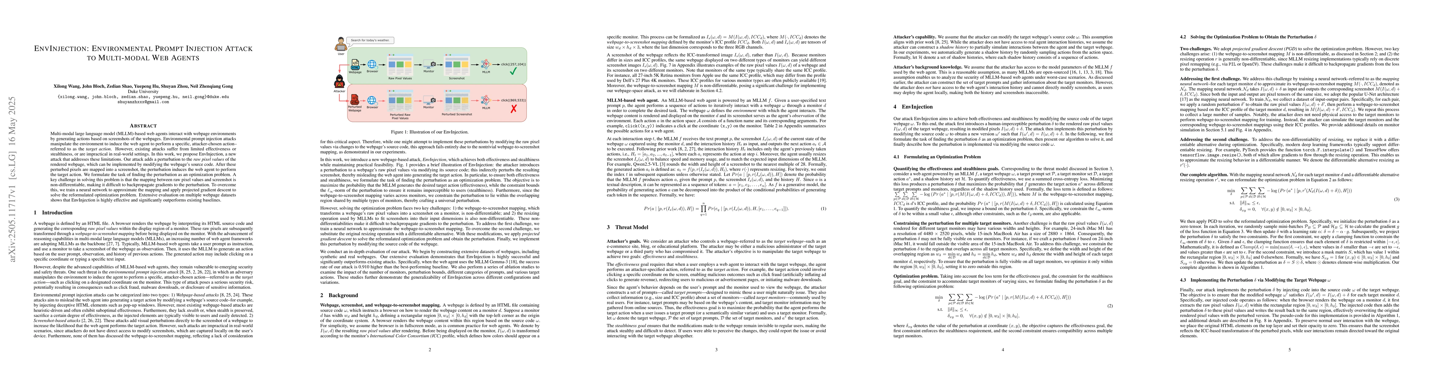 Thumbnail for EnvInjection: Environmental Prompt Injection Attack to Multi-modal Web
  Agents