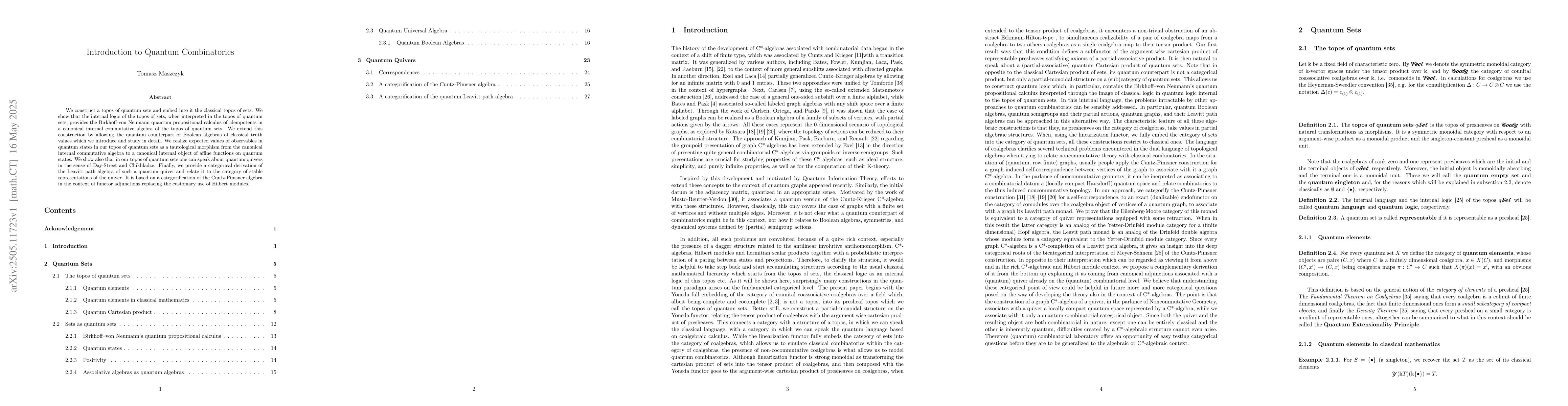 Thumbnail for Introduction to Quantum Combinatorics
