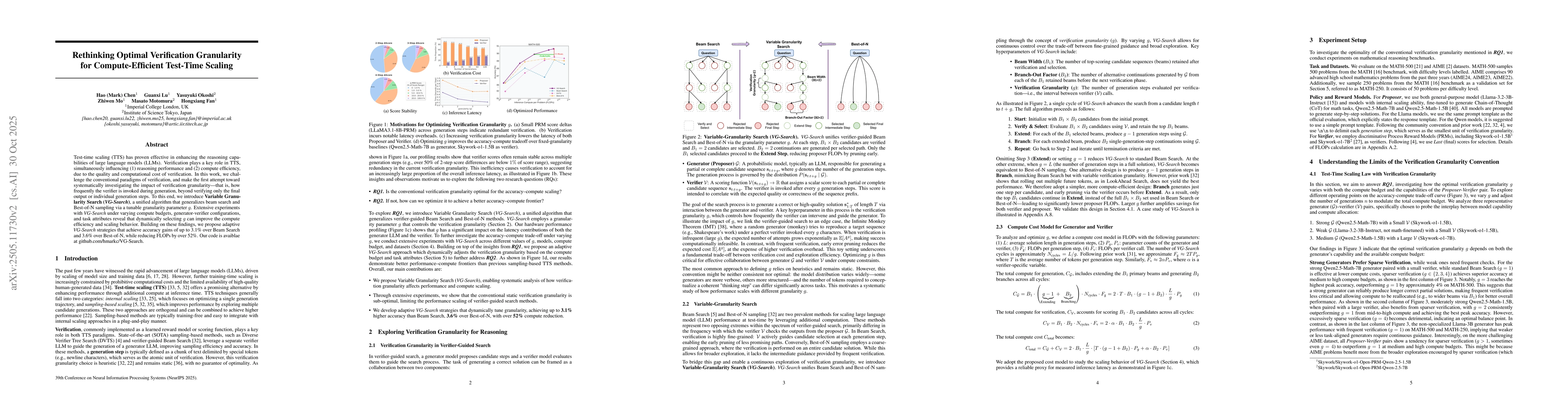 Thumbnail for Rethinking Optimal Verification Granularity for Compute-Efficient
  Test-Time Scaling
