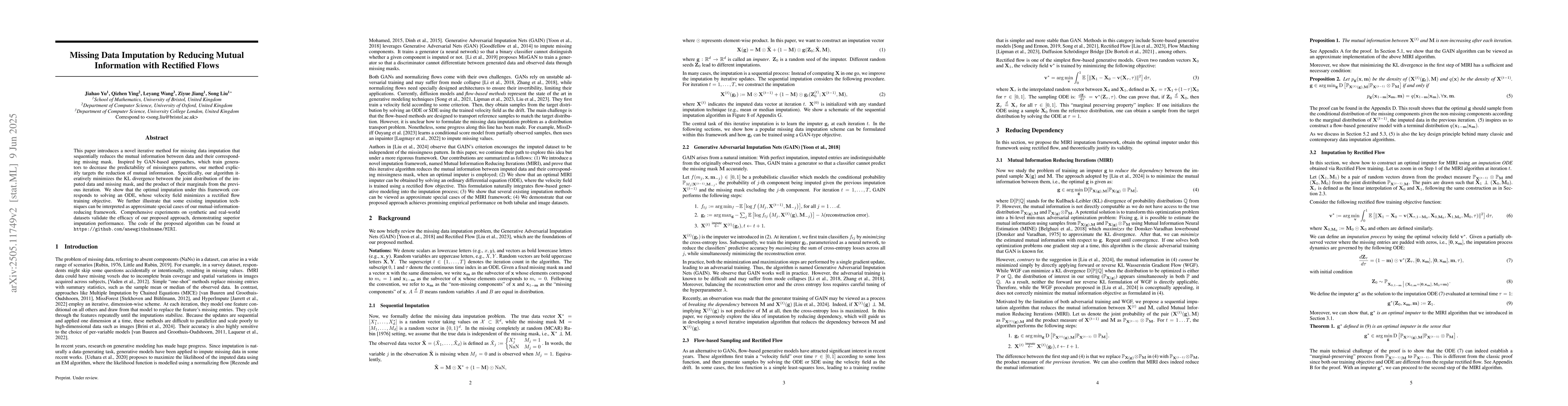 Thumbnail for Missing Data Imputation by Reducing Mutual Information with Rectified
  Flows