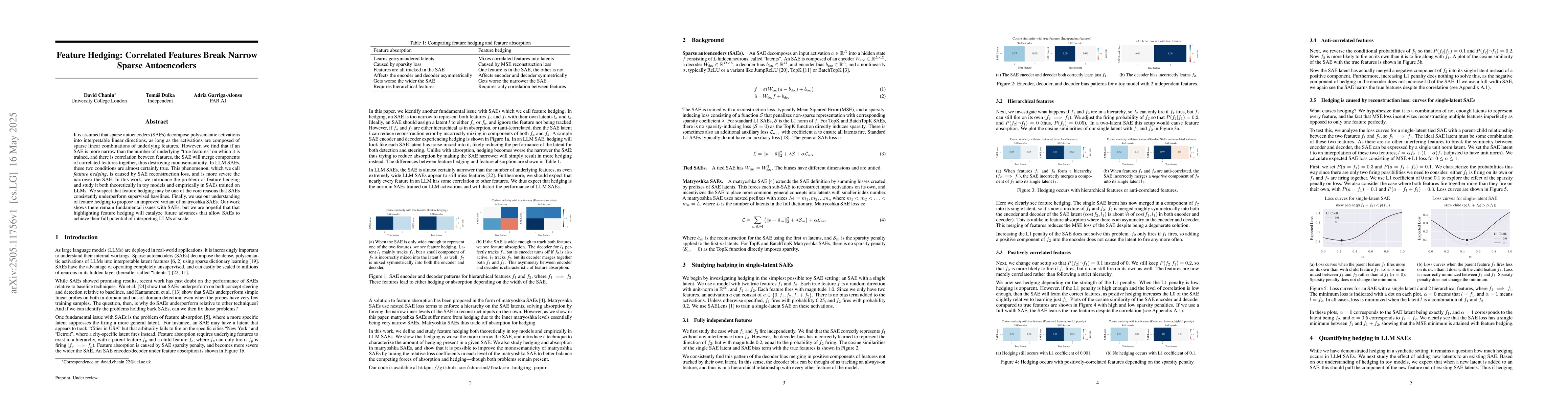 Thumbnail for Feature Hedging: Correlated Features Break Narrow Sparse Autoencoders