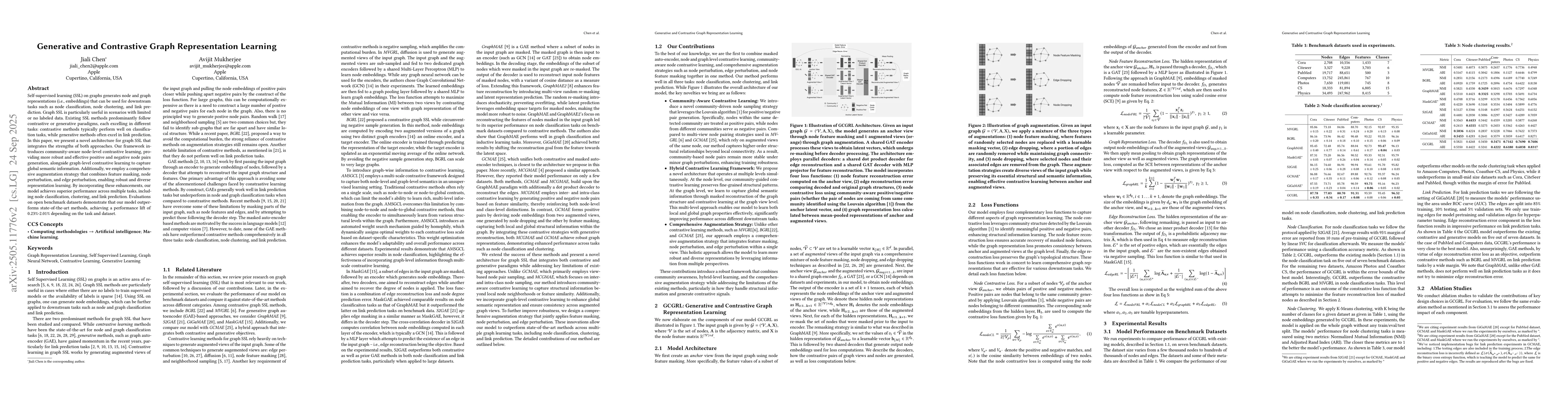 Thumbnail for Generative and Contrastive Graph Representation Learning