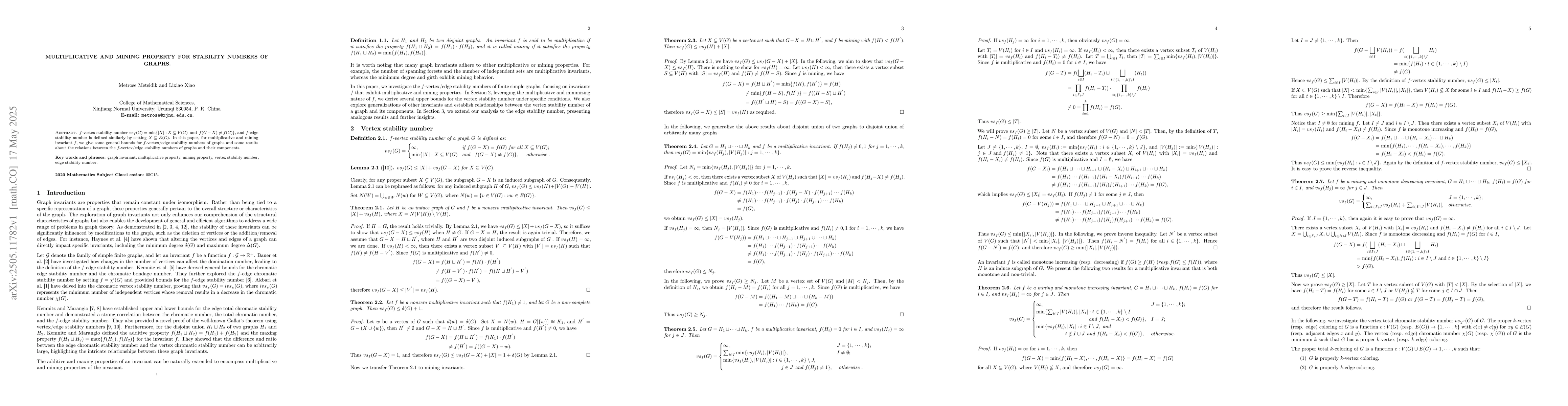Thumbnail for Multiplicative and mining property for stability numbers of graphs