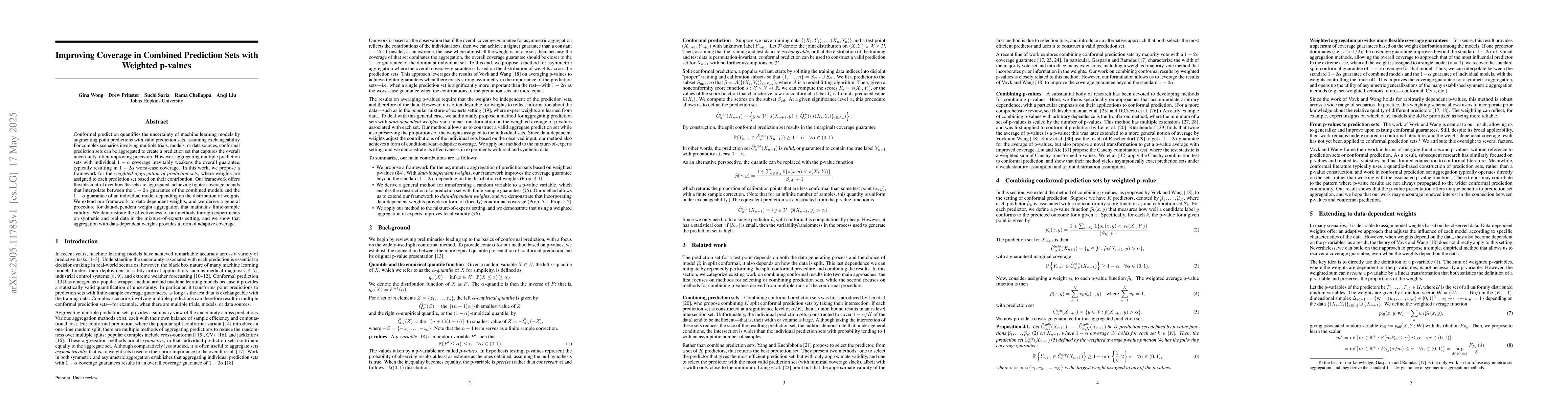 Thumbnail for Improving Coverage in Combined Prediction Sets with Weighted p-values