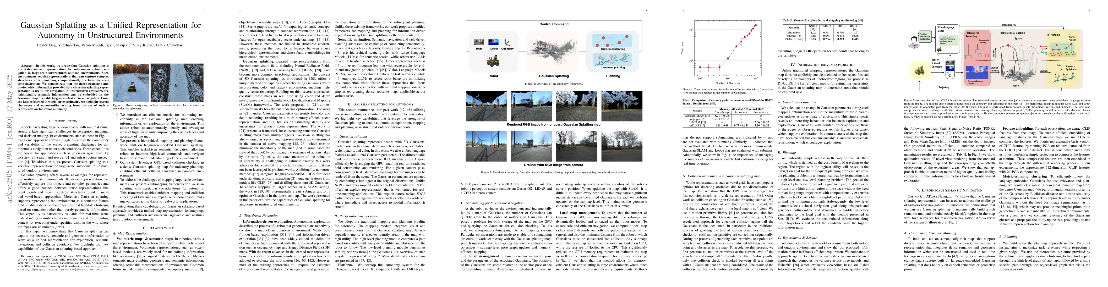 Thumbnail for Gaussian Splatting as a Unified Representation for Autonomy in
  Unstructured Environments