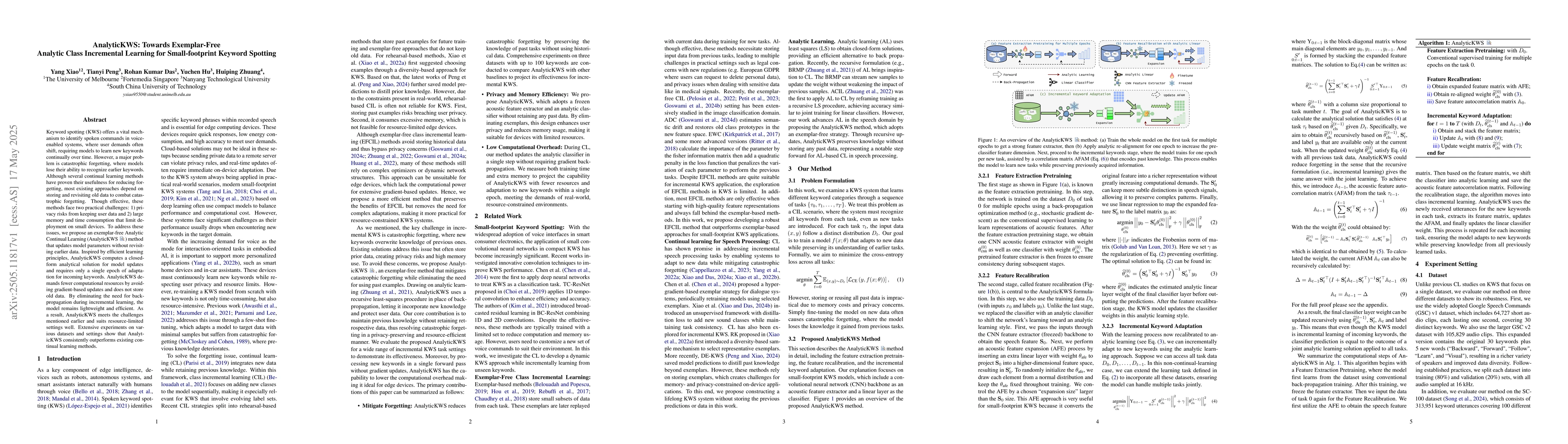 Thumbnail for AnalyticKWS: Towards Exemplar-Free Analytic Class Incremental Learning
  for Small-footprint Keyword Spotting