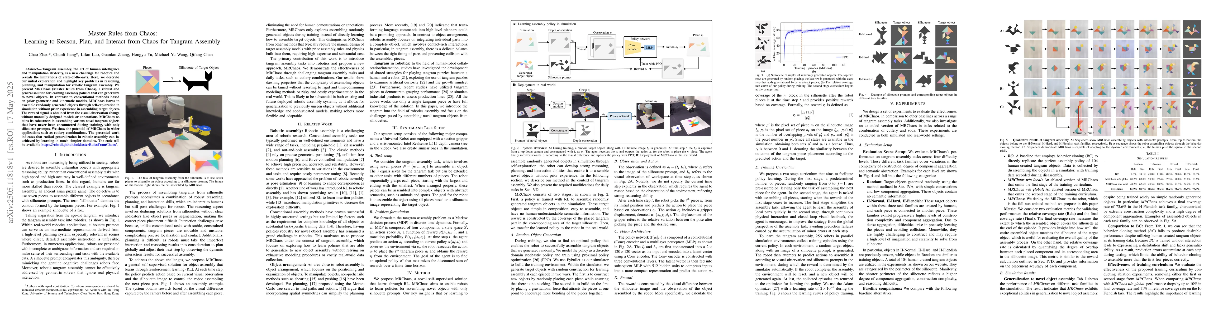 Thumbnail for Master Rules from Chaos: Learning to Reason, Plan, and Interact from
  Chaos for Tangram Assembly