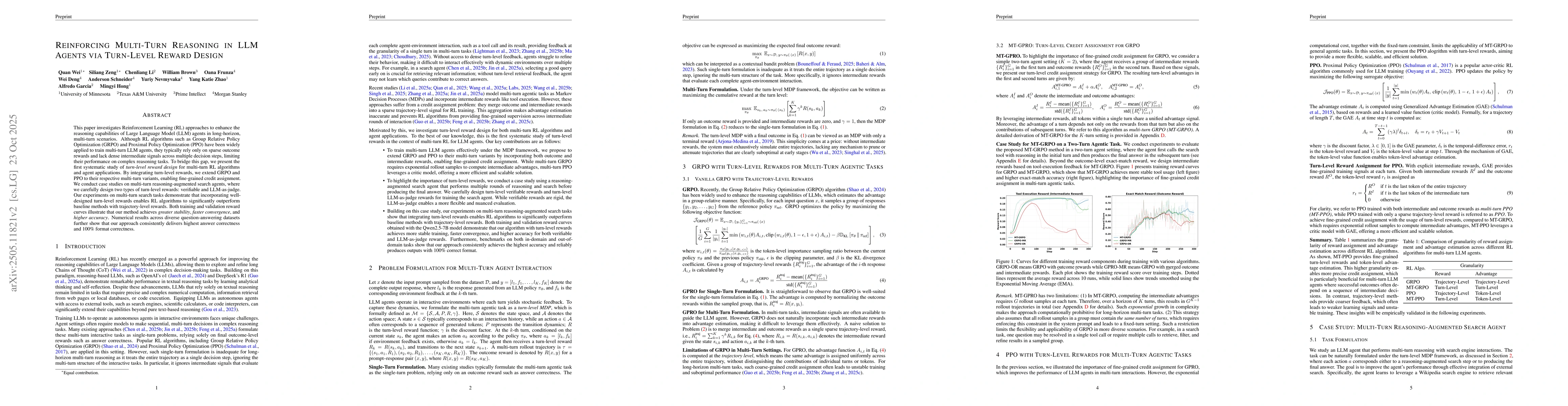 Thumbnail for Reinforcing Multi-Turn Reasoning in LLM Agents via Turn-Level Reward
  Design