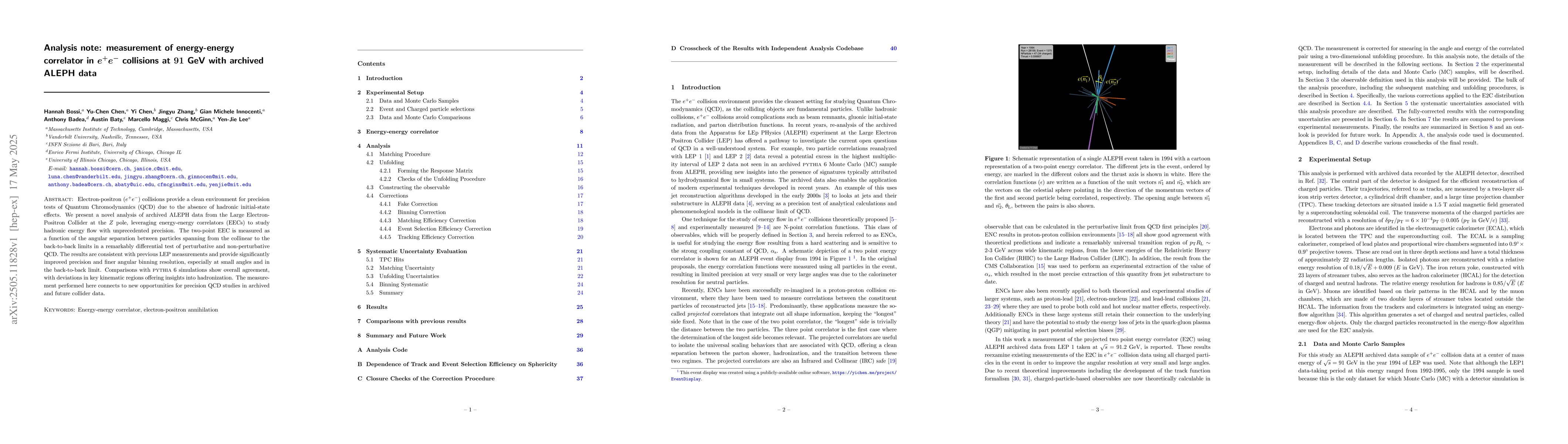 Thumbnail for Analysis note: measurement of energy-energy correlator in $e^{+}e^{-}$
  collisions at $91$ GeV with archived ALEPH data