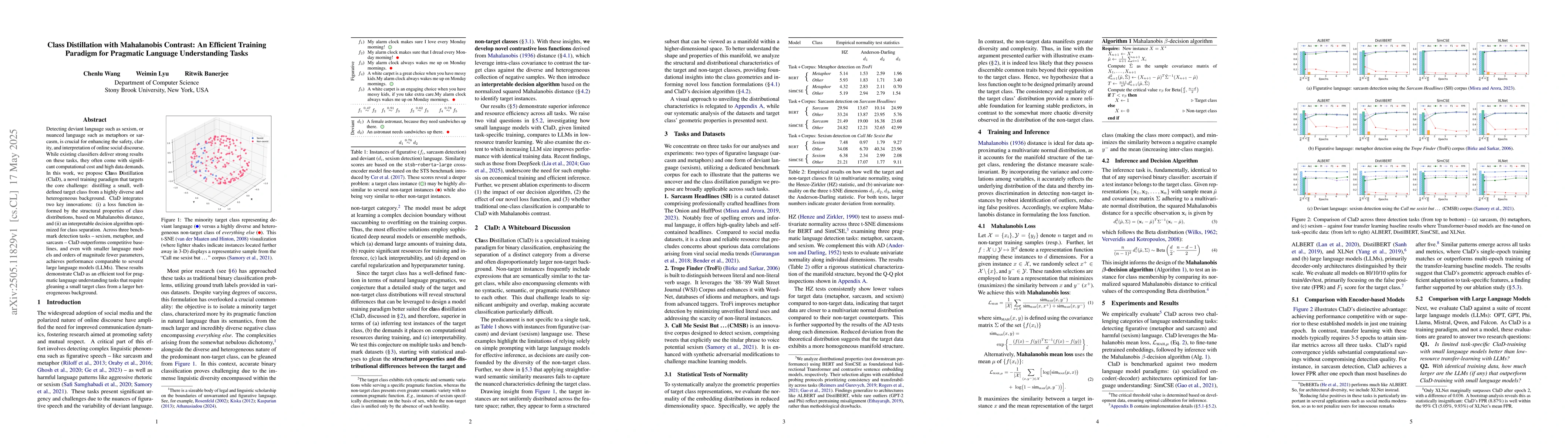 Thumbnail for Class Distillation with Mahalanobis Contrast: An Efficient Training
  Paradigm for Pragmatic Language Understanding Tasks