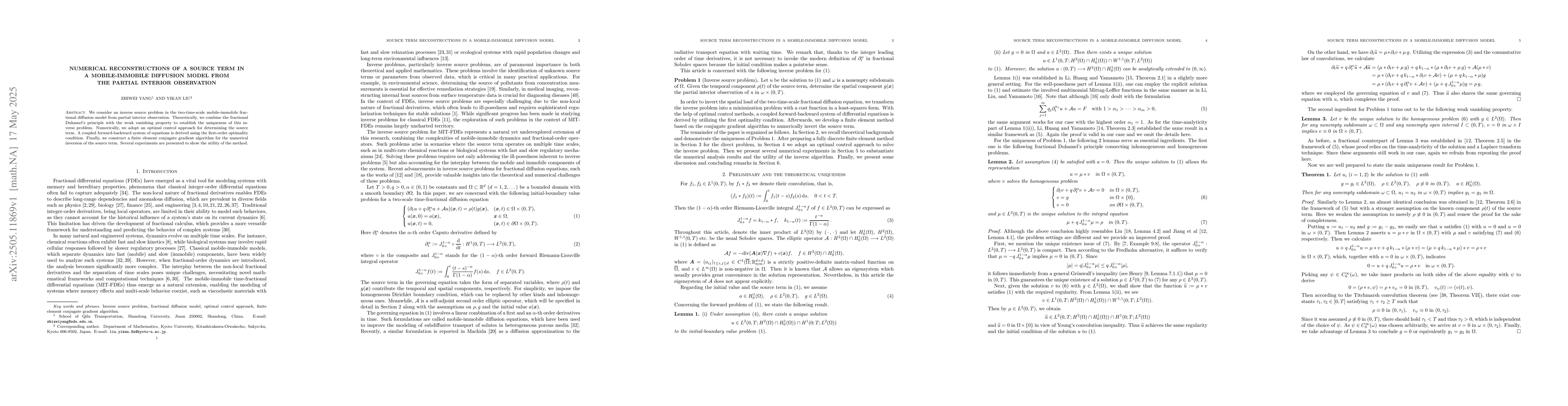Thumbnail for Numerical reconstructions of a source term in a mobile-immobile
  diffusion model from the partial interior observation
