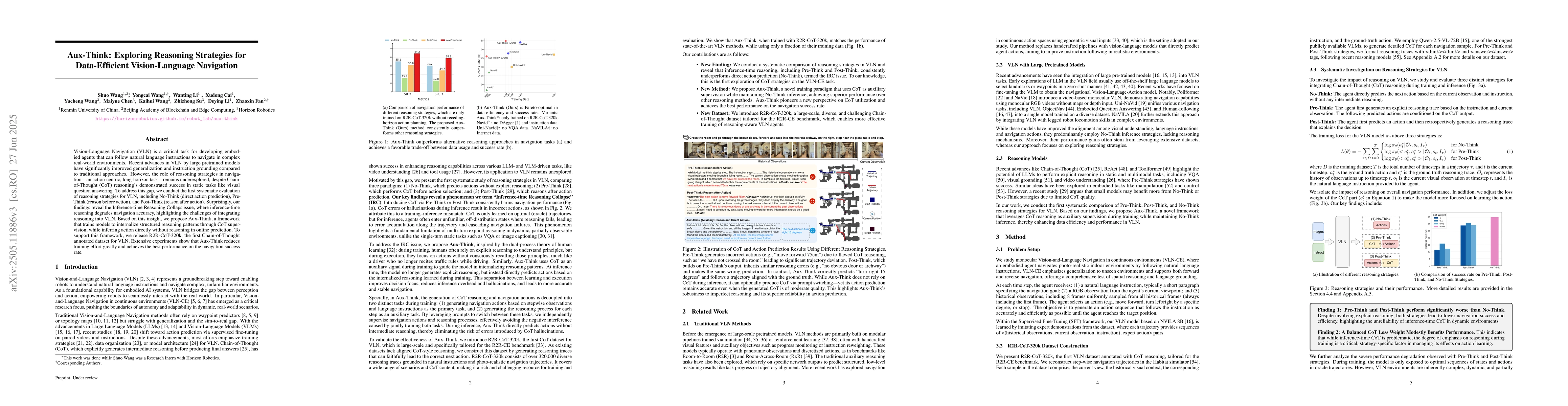 Thumbnail for Aux-Think: Exploring Reasoning Strategies for Data-Efficient
  Vision-Language Navigation