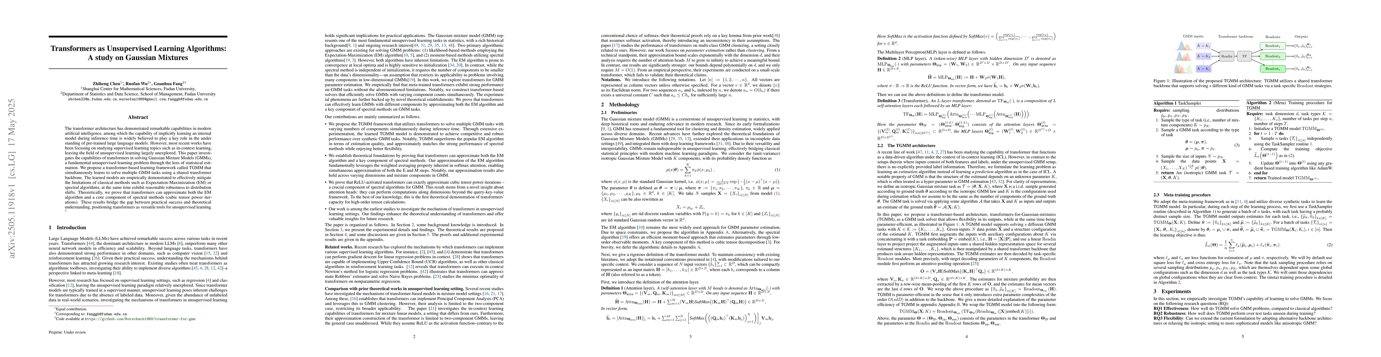 Thumbnail for Transformers as Unsupervised Learning Algorithms: A study on Gaussian
  Mixtures